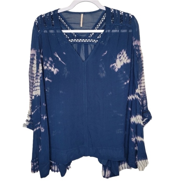 Free People Tops - Free people tie dye over sized top/blouse crochet details size Medium